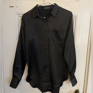 Nasty Gal Black Satin Button Up